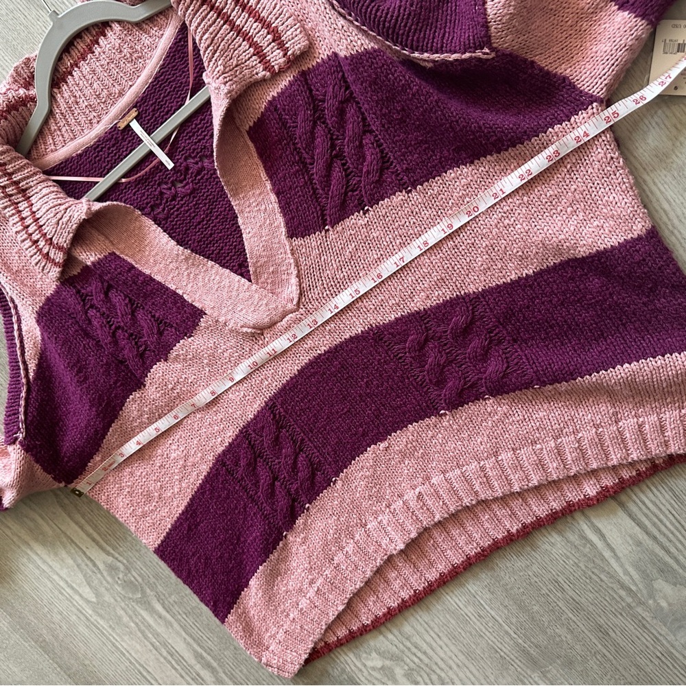 NWT Free People Pembrook Striped Cable Knit Collared Sweater Small - Picture 11 of 13